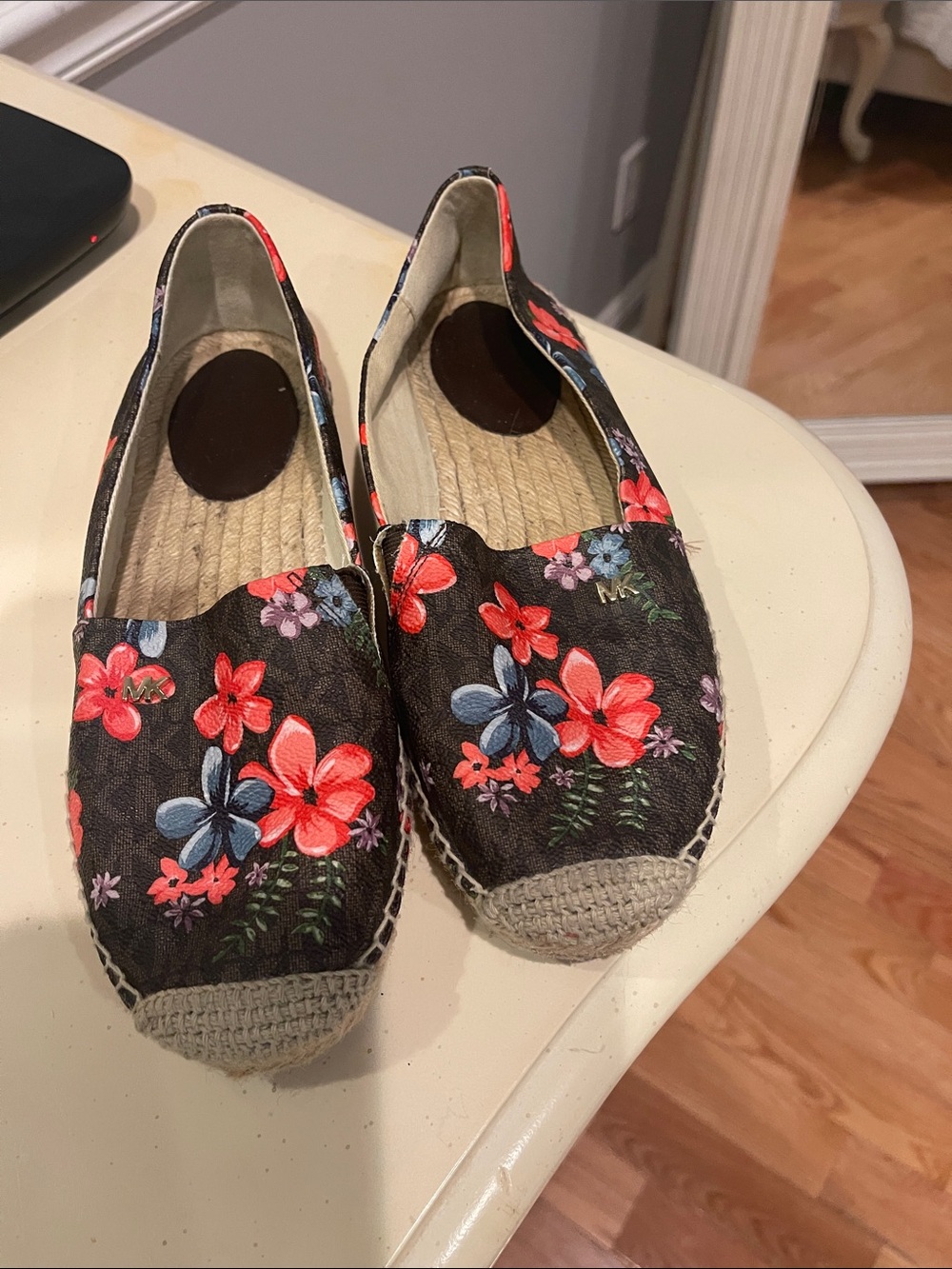 Michael Kors Black Floral Espadrille Slip-Ons